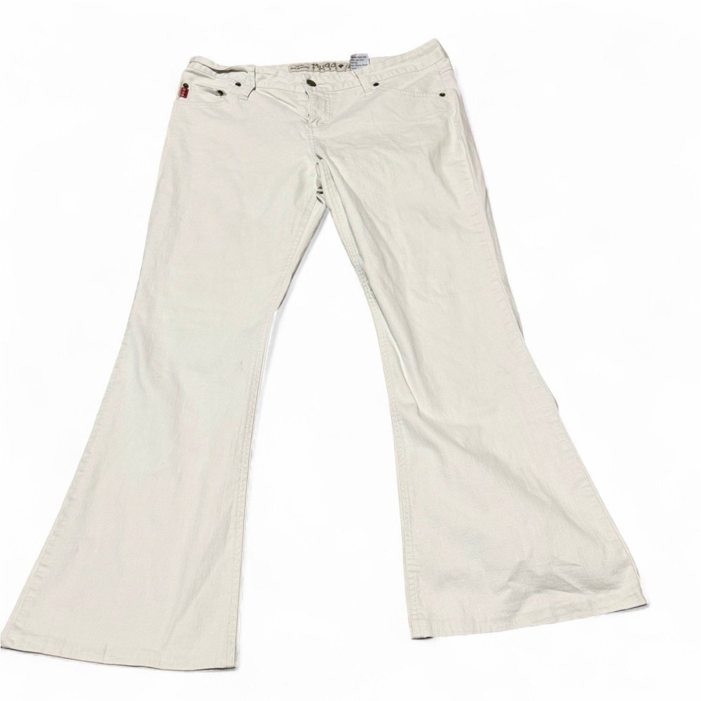 Mudd Jeans White Flare Pants Juniors Size 13 Stretch Y2K Low‎ Rise